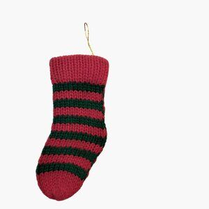Miniature Red Green Striped Knit Christmas Stocking Ornament 3 inch